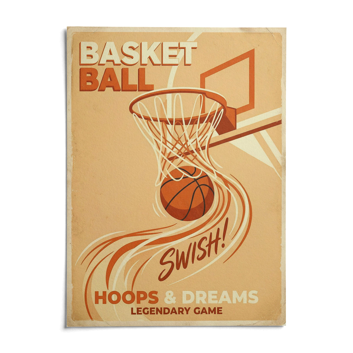 Basketball Art Print, shown as an unframed paper print on a plain white background