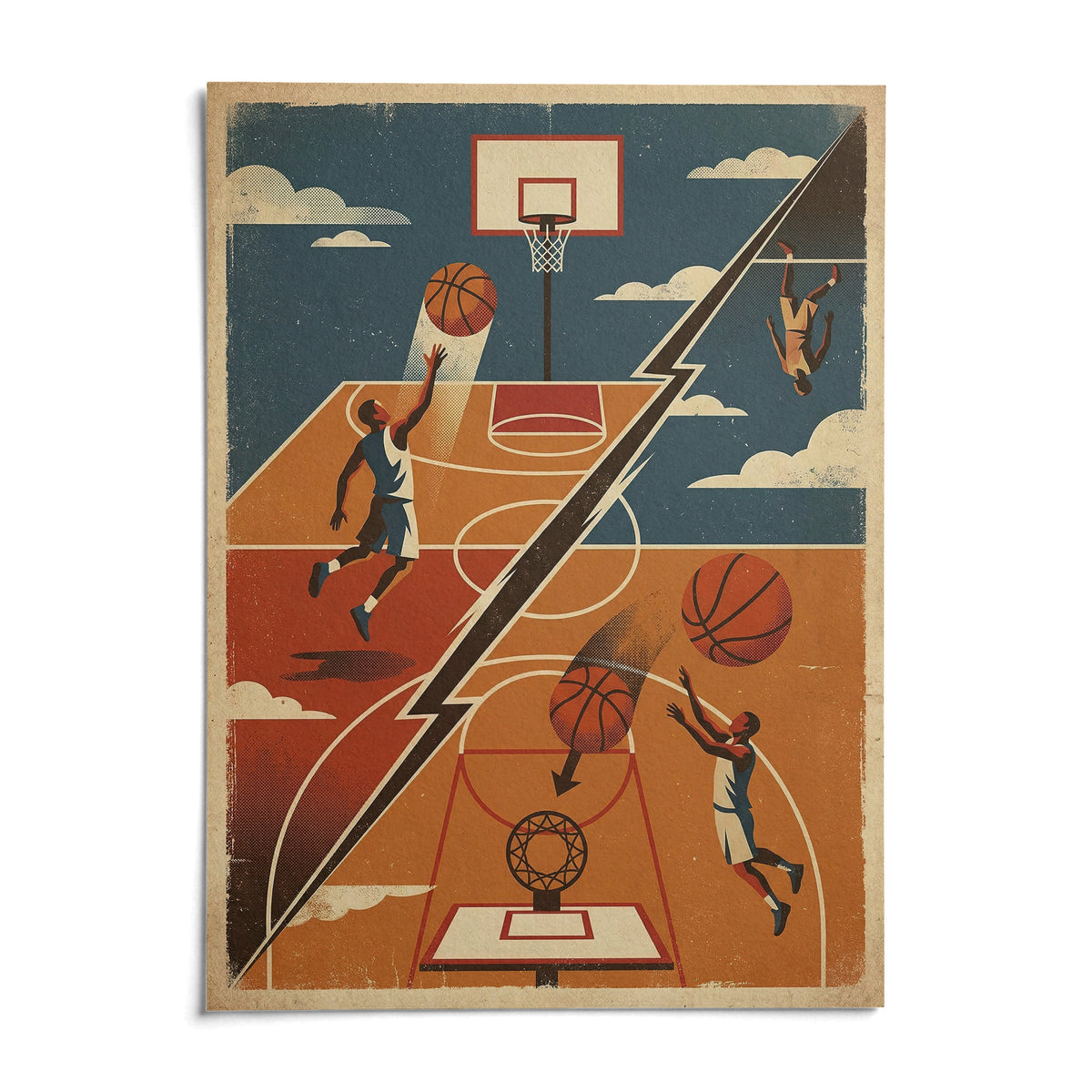 Basketball Art Print, shown as an unframed paper print on a plain white background