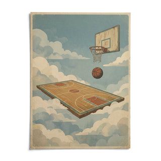 Basketball Court Art Print, shown as an unframed paper print on a plain white background