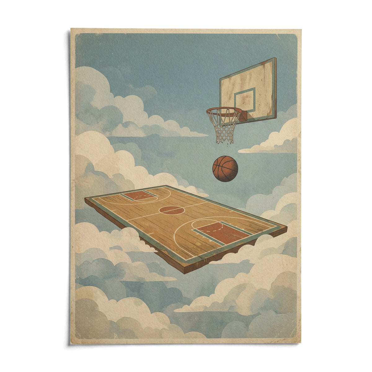 Basketball Court Art Print, shown as an unframed paper print on a plain white background