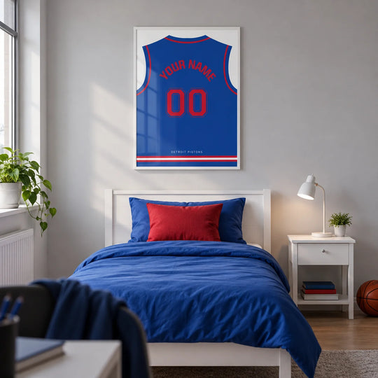 Canotta da basket personalizzata – blu con numero rosso