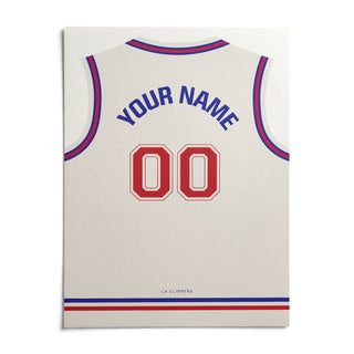 Basketball Jersey Poster in Plain White with Red Number, shown as an unframed paper print on a plain white background