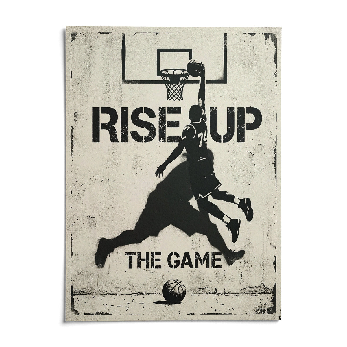 Basketball Rise Up Art Print, shown as an unframed paper print on a plain white background