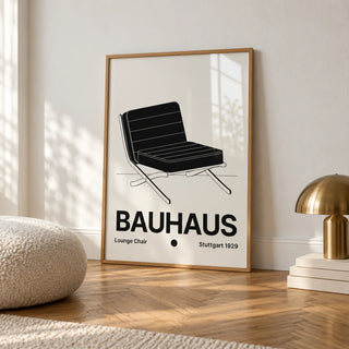 Bauhaus Chair Poster, framed on the wall of a calm white room with a white skirting board and herringbone oak parquet