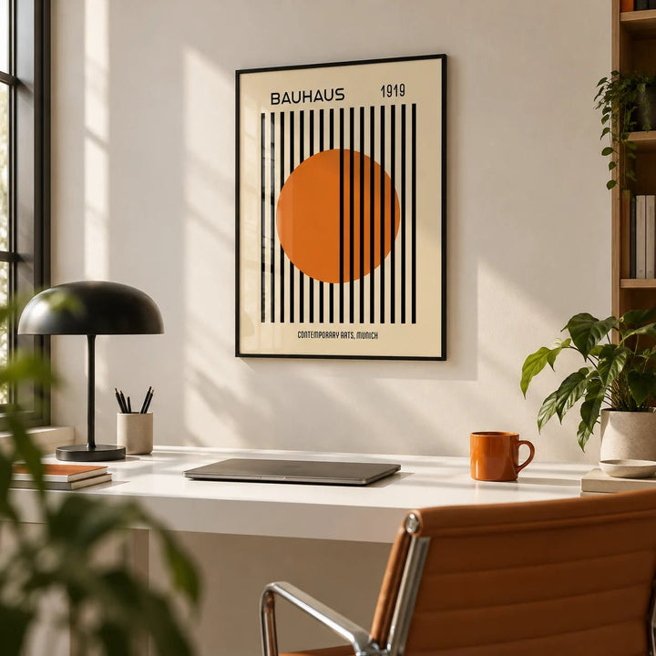 Bauhaus Decor, framed on the wall of a crisp home office