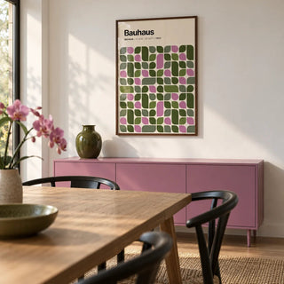 Bauhaus Exhibition 1923 Print, framed on the wall of a modern dining room
