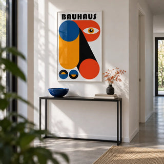 Bauhaus Graphic, framed on the wall of a crisp white hallway