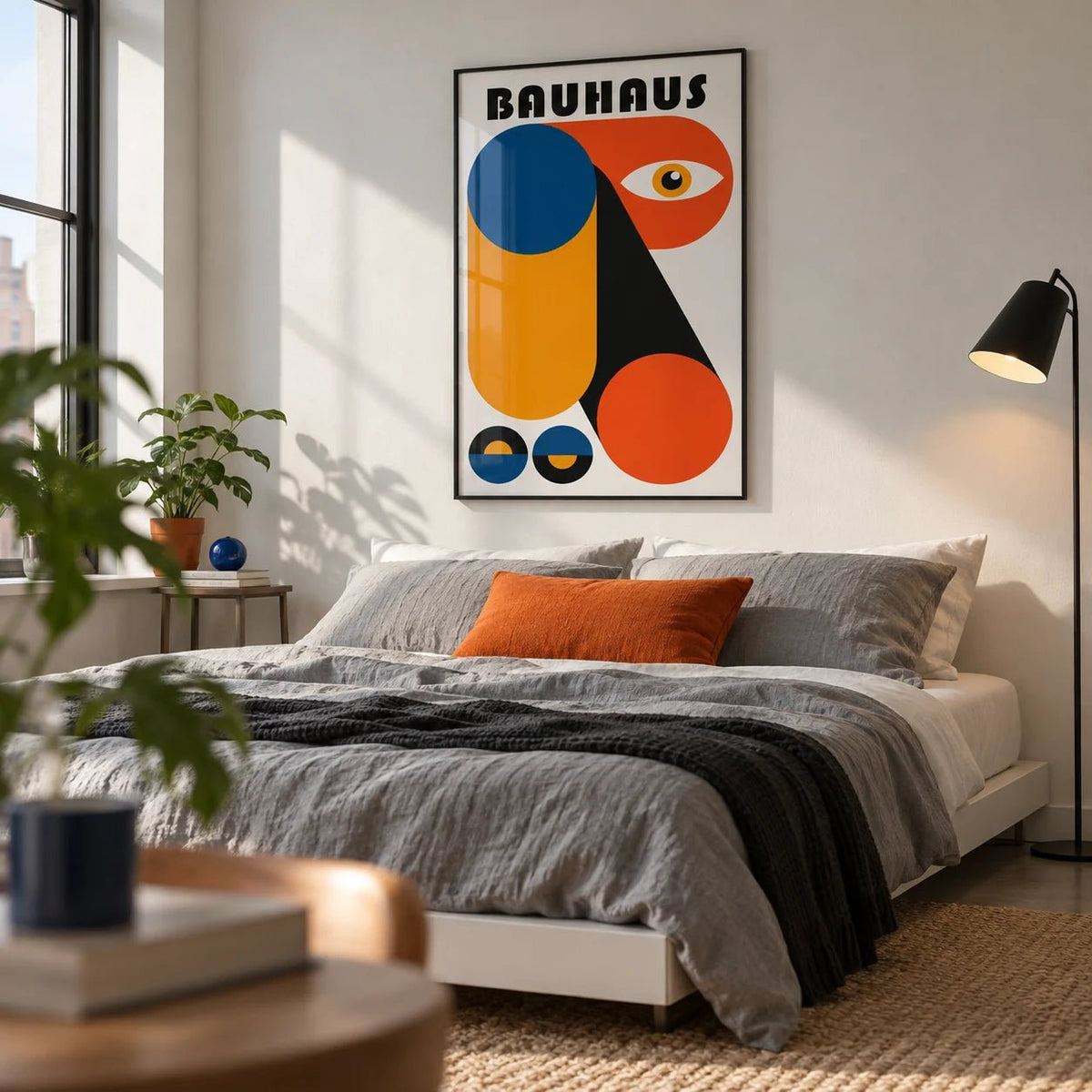 Bauhaus Graphic, framed on the wall of a design-led studio flat in a home office
