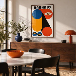 Bauhaus Graphic, framed on the wall of a modern dining room