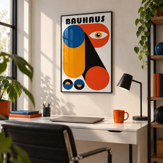 Bauhaus Graphic, framed on the wall of a modern home office