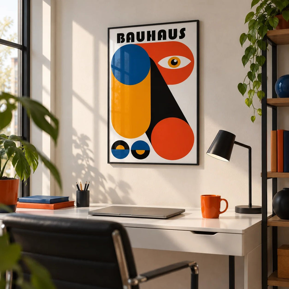 Bauhaus Graphic, framed on the wall of a modern home office