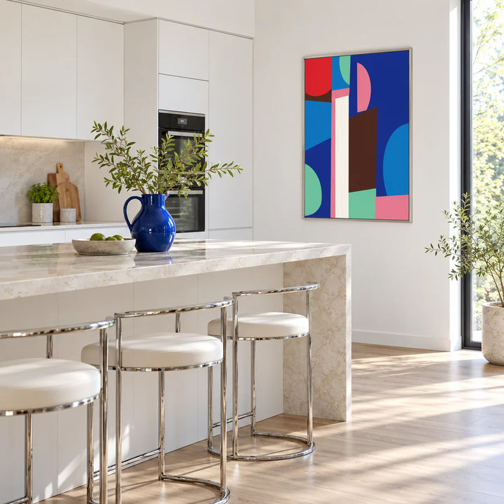 Bauhaus Painting, framed on the wall of a bright contemporary kitchen