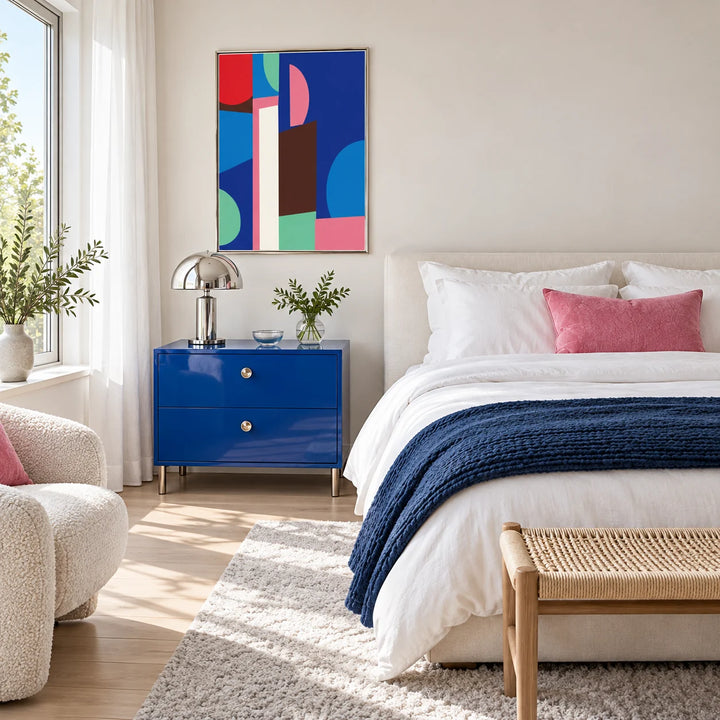 Bauhaus Painting, framed on the wall of a calm contemporary bedroom