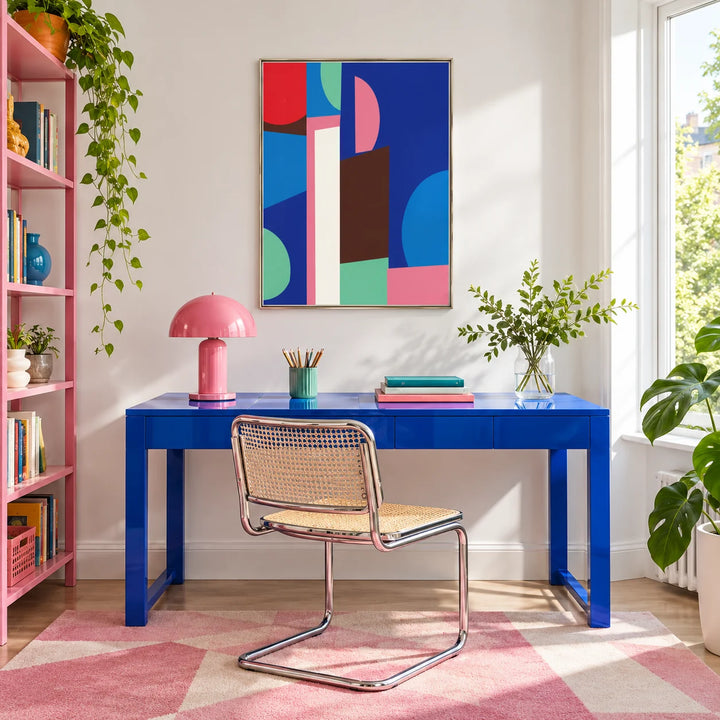 Bauhaus Painting, framed on the wall of a colourful creative studio in a home office