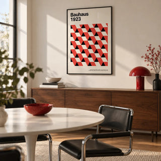 Bauhaus Pictures, framed on the wall of a modern dining room