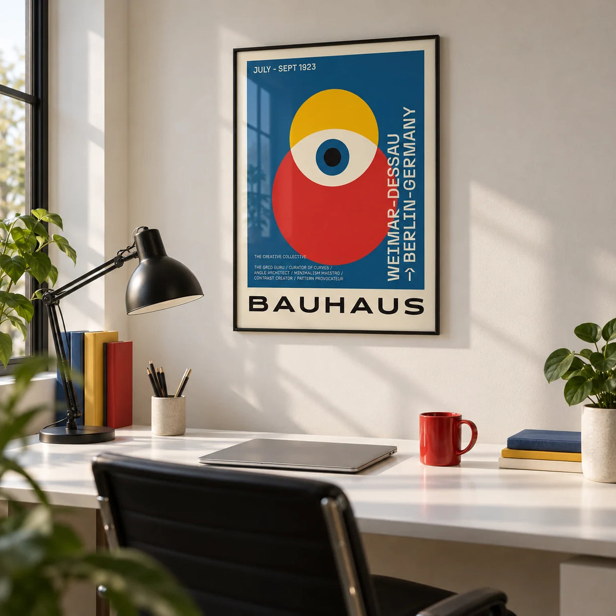 Bauhaus Poster Art, framed on the wall of a modern home office