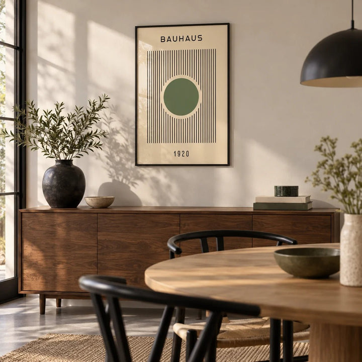 Bauhaus Poster, framed on the wall of a modern dining room