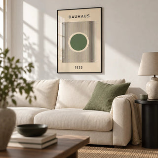 Bauhaus Poster, framed on the wall of a modern living room