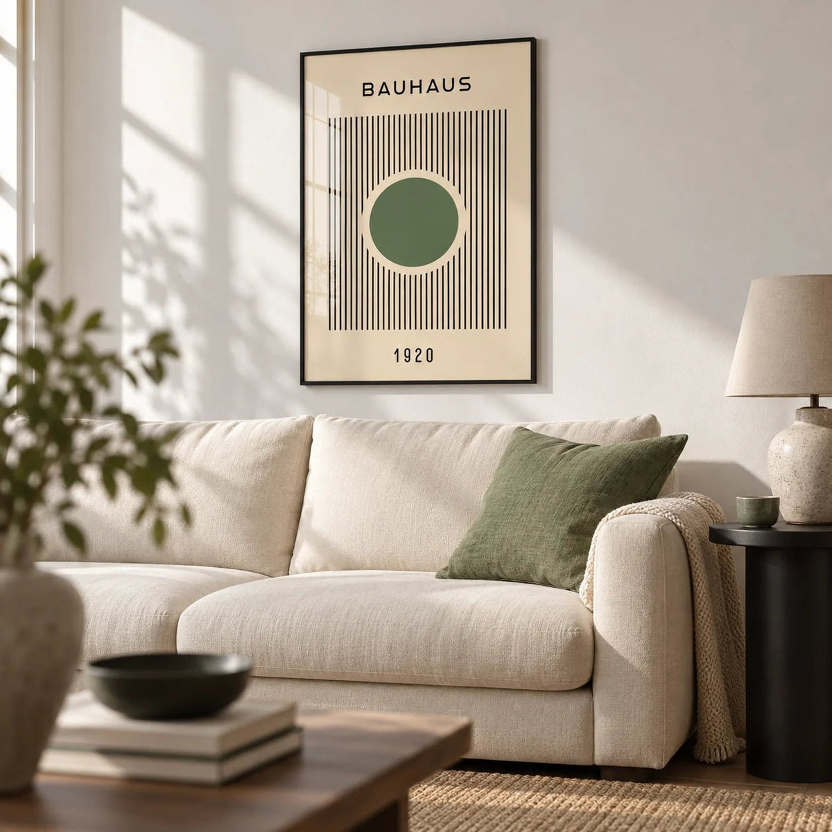 Bauhaus Poster, framed on the wall of a modern living room