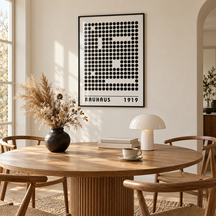 Bauhaus Prints, framed on the wall of a warm in a dining room