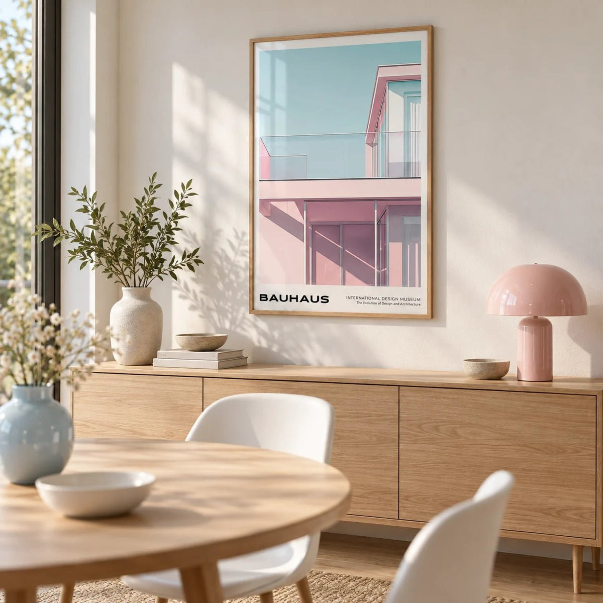 Bauhaus Style, framed on the wall of a modern dining room