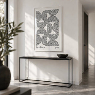 Bauhaus Wall Art, framed on the wall of a crisp modern hallway