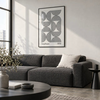 Bauhaus Wall Art, framed on the wall of a modern city flat living room