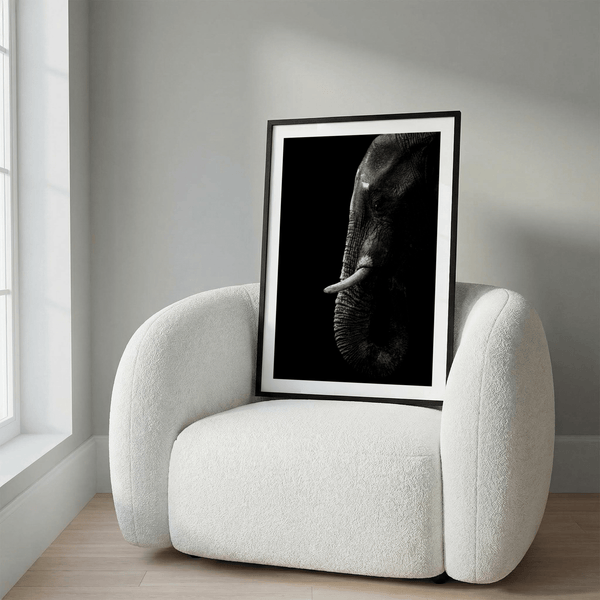 Wildlife Photography Art print of an elephant walking toward the camera on a dusty path