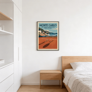 Graphic clay court and net illustration poster print with long shadows