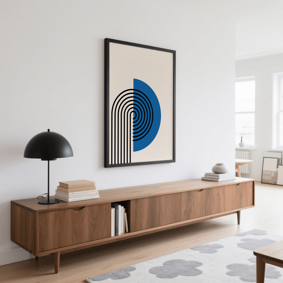 Contemporary Abstract Arch Print in Black and Blue for hallway art print