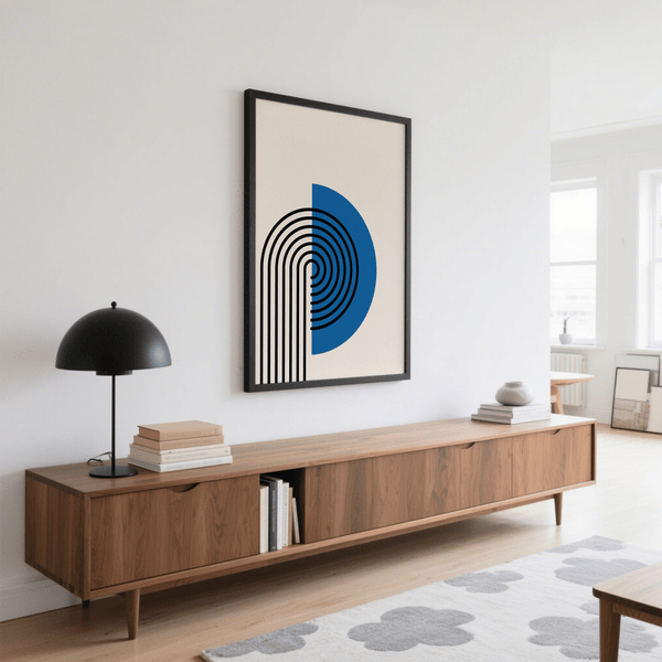 Contemporary Abstract Arch Print in Black and Blue for hallway art print