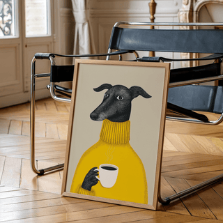 Illustrative Dog Wall Art featuring yellow and black hues for bedroom wall art