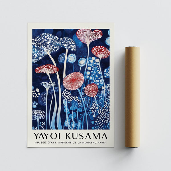 Close-up of mushroom art print with intricate stem shapes.