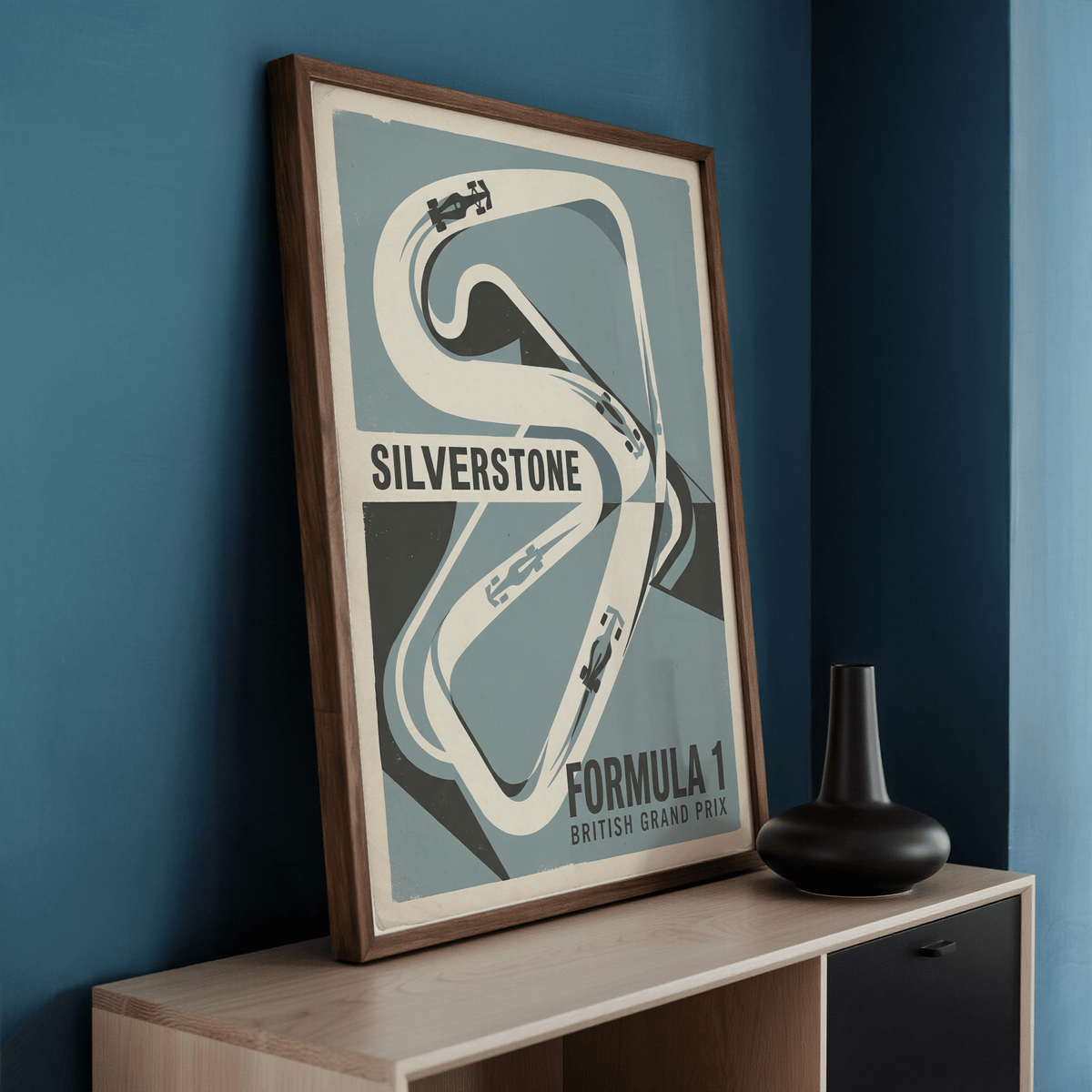 Silverstone Formula 1 Art Print wall art with track-map layout and strong typography