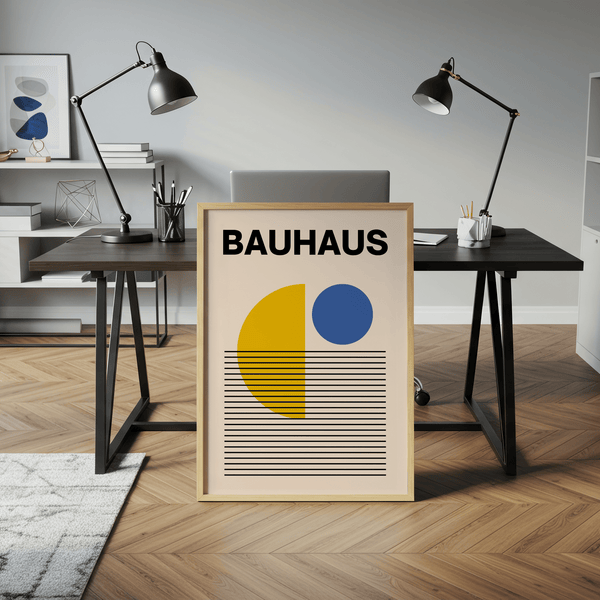 Abstract Geometric Lines Art wall art in Blue and Yellow for lounge