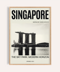 Featuring Marina Bay Sands skyline wall art poster with bold Singapore typography and water reflection