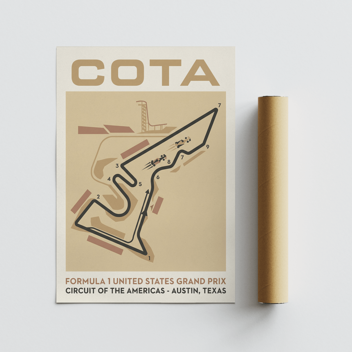 Bottom text area of circuit map poster reading United States Grand Prix and Austin, Texas