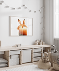 Cute Fox Poster artwork in Orange and Beige, children's bedroom wall art