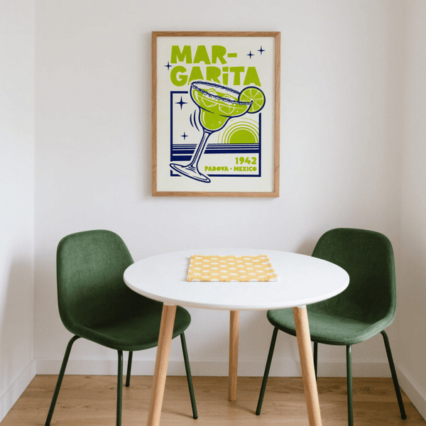 Stylish Margarita Art Print, Green and Blue for dining room