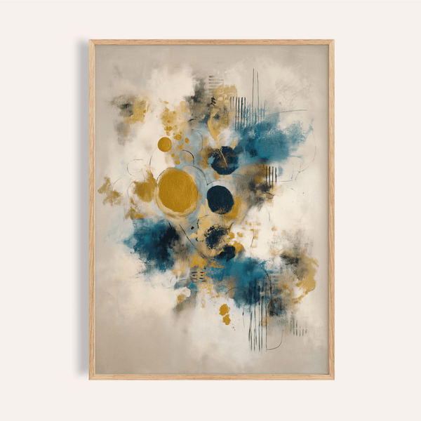 Modern Art Print in Blue, Gold, and Beige for living room wall art