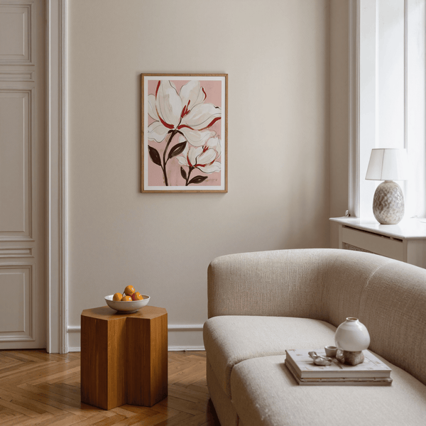 Detail of brush texture and fine linework on magnolia petals