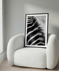 Framed view of Zebra Stripe Art Print with curved stripe pattern