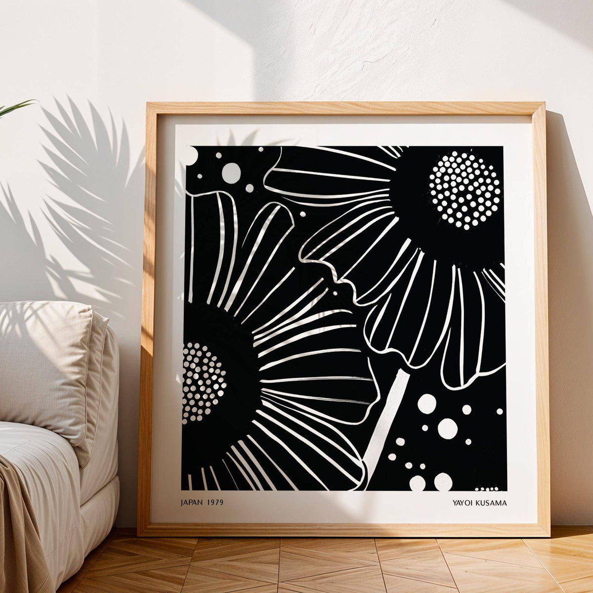 Minimalist home decor using bold black white floral art poster