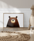 Cute Bear Art Print featuring brown fur and beige accents, ideal for playroom decor
