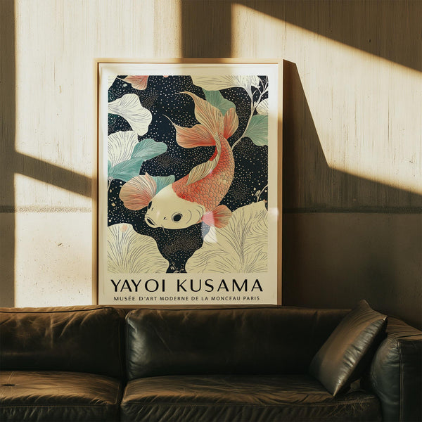 Koi Carp Wall Art in Japanese-inspired style with muted tones.