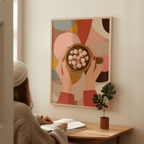 Hot Chocolate Wall Art, gray background, living room, wall art