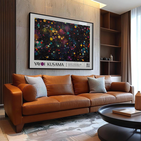 Yayoi Kusama-inspired modern colorful wall art with cosmic energy