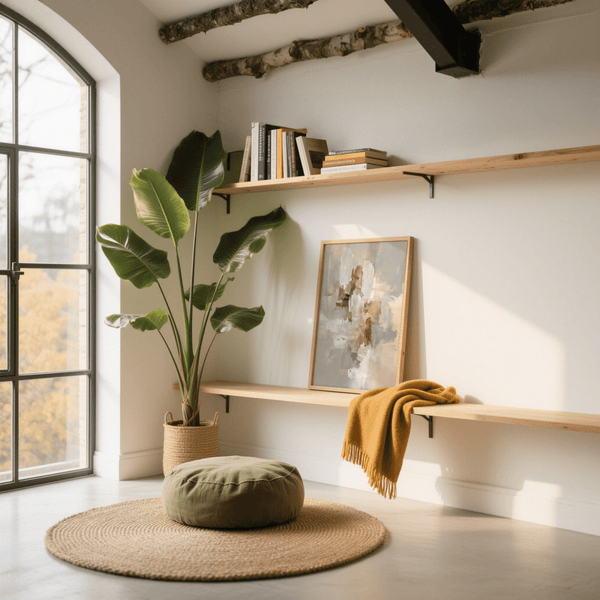 Abstract Neutral Art Print featuring gold highlights for neutral-toned lounge