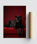 Luxury Panther Art poster, bold black panther, red interior decor statement