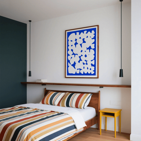 Blue and White Modern Art wall decor, blue and white organic shapes, best for study